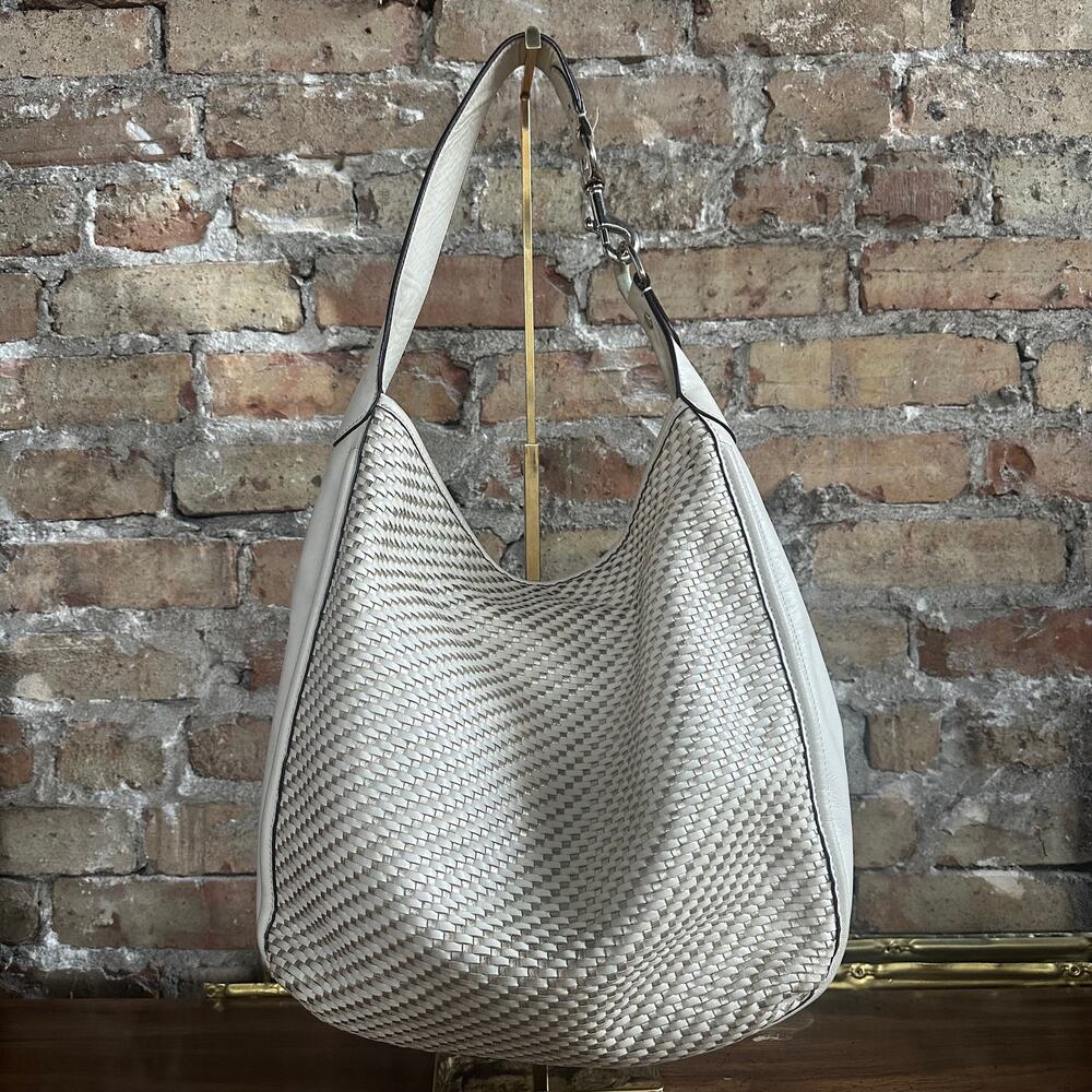 Coach F29894 Park Avery White and Metallic Gold Woven Leather Hobo Bag